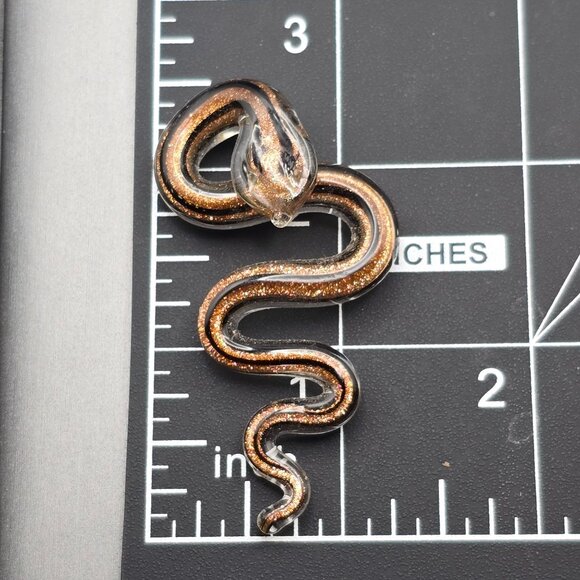 Glass Snake Pendant 2.5x1.25" Black w/ Gold Sparkle Sculptural Bail Mythology - Picture 7 of 7